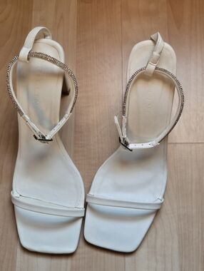 White Women's Ankle-Strap Heels with Rhinestone Accent